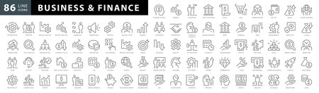 Finance and business line icons collection. Big UI icon set in a flat design. Thin outline icons pack. Vector illustration EPS10のイラスト素材