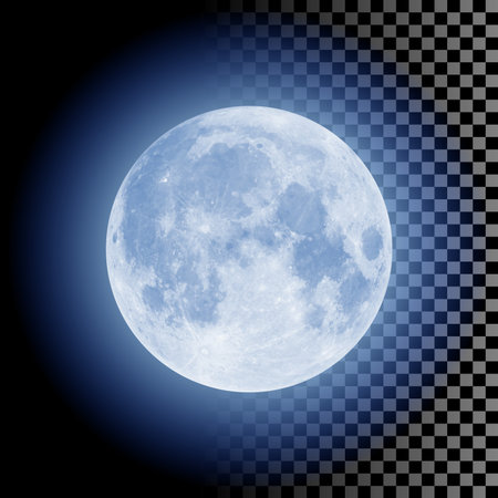 Realistic detailed full big moon isolated on transparent background. Creative Vector illustrationの写真素材