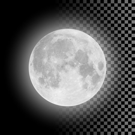 Realistic detailed full big moon isolated on transparent background. Creative Vector illustrationの写真素材