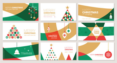 Christmas Greeting Card Template. Set of Christmas Card Designs with Geometric Star Decoration Illustration. Merry Christmas Happy New Year. Corporate Holiday Greeting Card or Invitation Vectorのイラスト素材