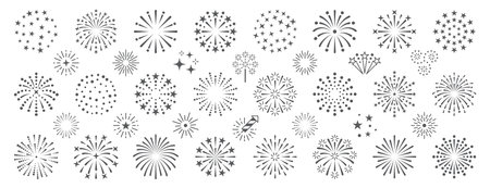 Firework Cartoon Line icon set, Happy New Year Vector Fireworks Designsのイラスト素材
