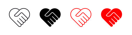 Abstract set with red and black handshakes heart vector icons. Sign friendship or partnership icons. Peace and love symbolのイラスト素材