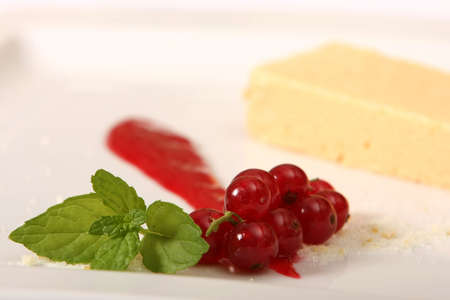 Ice cream cake with fresh cherries and mintの写真素材