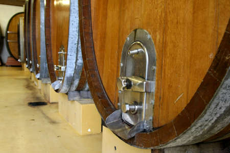 Wine casks or barrels in a wine cellar