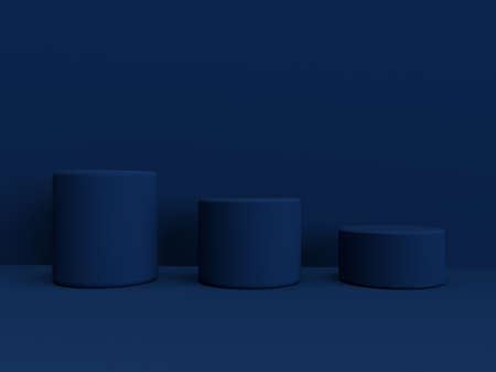 Mockup geometric shape cylinder mat podium on dark blue background. 3D render of advertising...