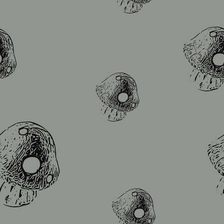 Seamless pattern of beautiful amanita mushrooms black illustration on gray with copy space. Autumn seasonal backdrop for postcard gift paper wallpaper textile and invitationsの写真素材