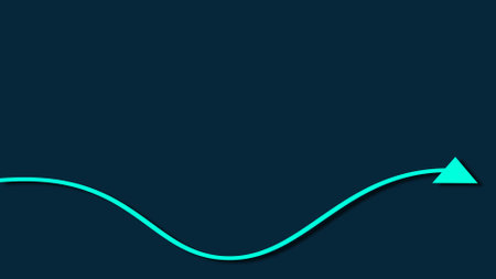 Green arrow with shadow move in waves in the frame on dark blue background. Business infographic and study education concept with copy and data space as element for information presentationの写真素材