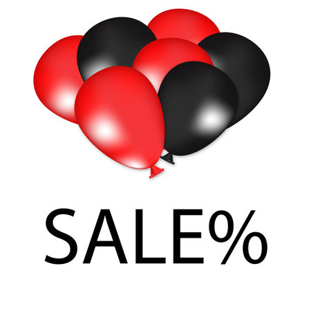 Red and black gradient blurred balloons on white background on the top. Black friday sales text and social poster conceptの写真素材