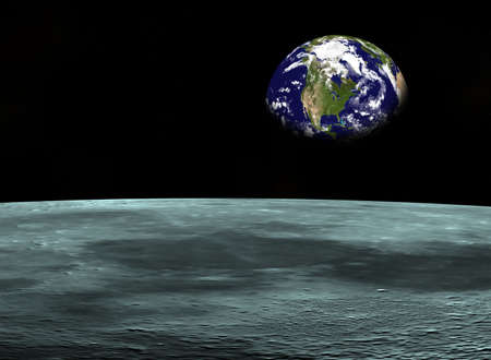 Space travel- Earth planet looking from the Moon. Digitaly created