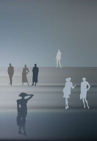 Conceptual business image: dream team. A group of color silhouettes of various people in various poses.の写真素材