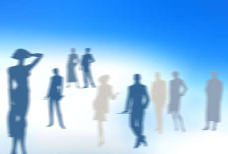 Conceptual business image: dream team. A group of color blurred silhouettes of various people in...