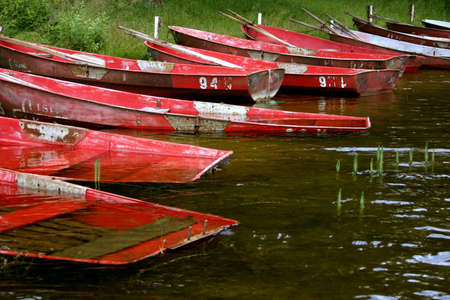 Boats in the dock in the lakeの写真素材