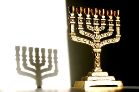 Menorah, close-up with shadowの写真素材
