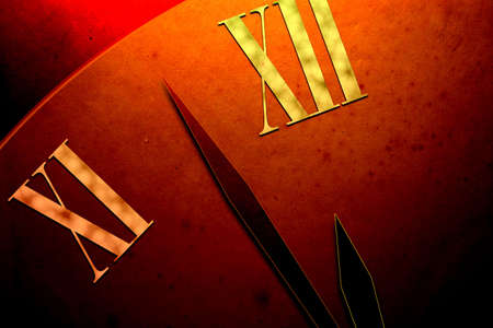 Grunge clock face background with ending time: clock finger near to 12の写真素材