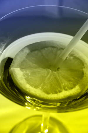 Martini close-up, glass and lemon, detailedの写真素材