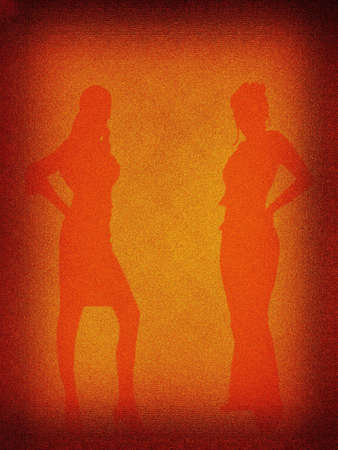 Background. Retro mode, rusty, with girls silhouettesの写真素材