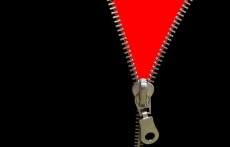 Zipper concept. Black and red. Space for your ideasの写真素材