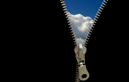 Zipper concept. Discover the sky. Hope and faithの写真素材