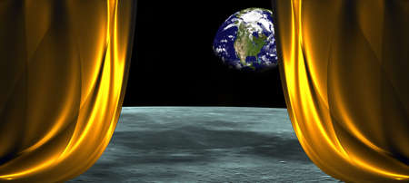 Wide open curtain pattern with space backgroundの写真素材