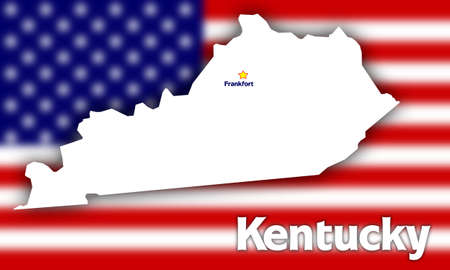Kentucky state contour with Capital City against blurred USA flagの写真素材