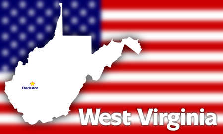 West Virginia state contour with Capital City against blurred USA flagの写真素材