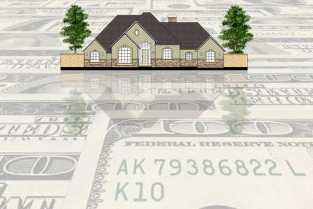 House against USA dollars background