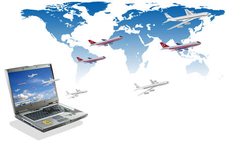 Travel conceptual illustration: internet bookingの写真素材