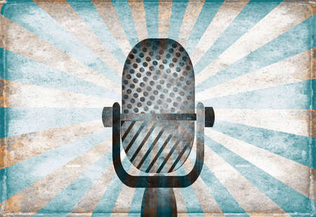 Retro microphone against vintage stylized backgroundの写真素材