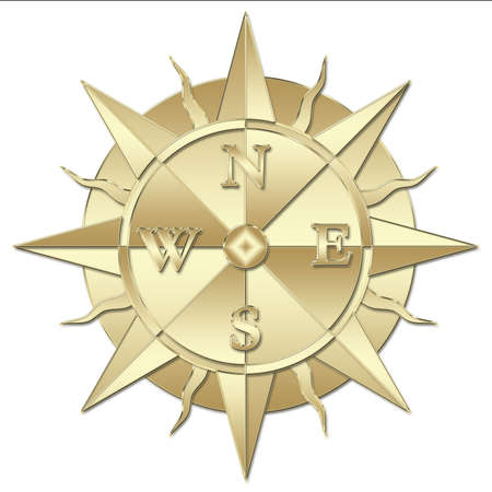 A windrose, compass golden illustration