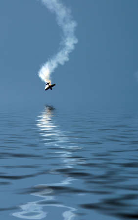 Airplane over the water, reflection