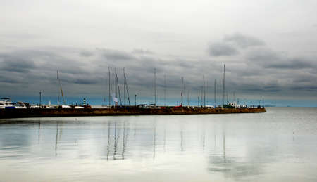 Evening scene with yachtsの写真素材