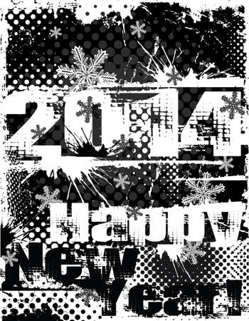 2014 New Year black and white distressed vector designのイラスト素材