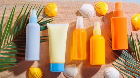 Perfume bottles with pearls and butterfly on bokeh backgroundの素材