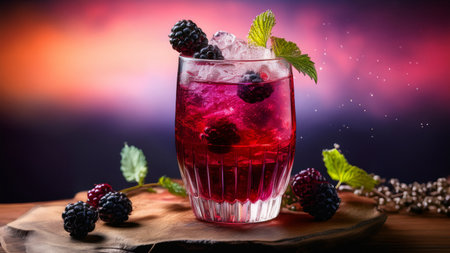 Refreshing summer drink with blackberry, mint and ice.の素材