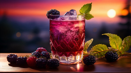 Refreshing summer drink with blackberry, raspberry and mint.の素材