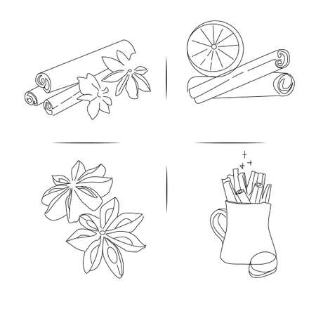 Fragrant cinnamon drawn with lines perfect for creating a cozy atmosphere at your workのイラスト素材