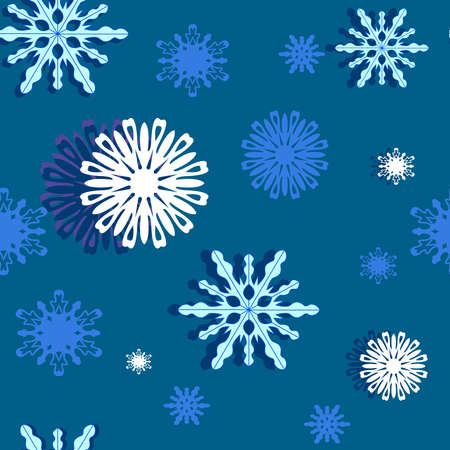 Winter seamless pattern with snowflakes on a blue background.
