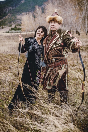 Kazakh, hungarian warrior whith bow. Hunter.のeditorial素材