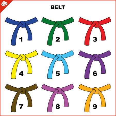 Colored belts for martial arts kimono set, dogi karate,bjj, judo, taekwondo, hapkido, karate.のイラスト素材