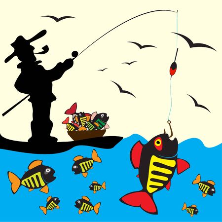 Beautiful Fish. Pattern Fishing. Beautiful summer hobby. Vector poster.のイラスト素材