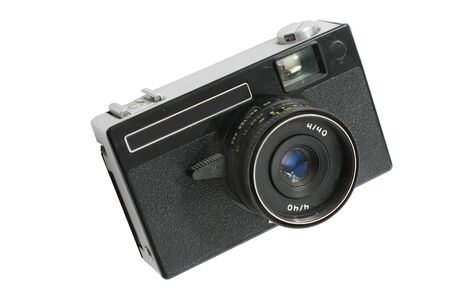 Old vintage black camera isolated on white background with cliping path.