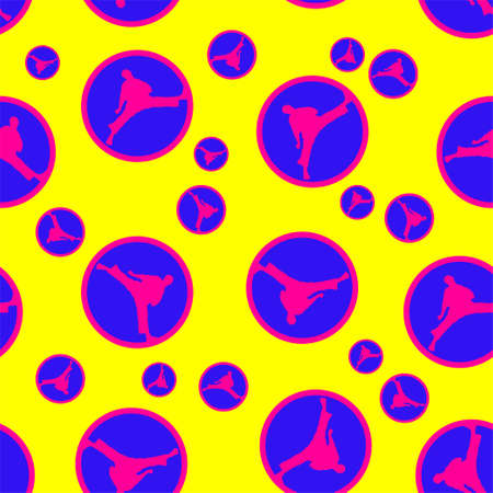 Martial arts seamless pattern. Fighting colored symbol, logo. Karate creative design emblem