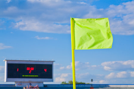 Football field with tablo on blue skyの写真素材