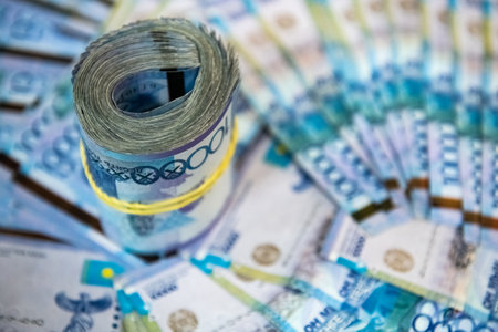 Thick wad of money cash on table. High quality photoの写真素材