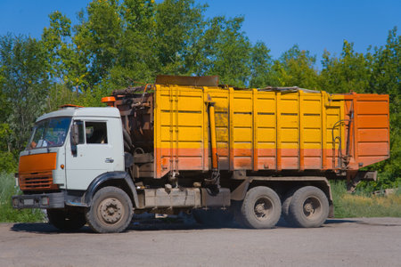 Big heavy resque military truck,car on blue sky with long antenne