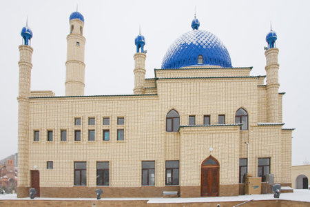 Beautiful Muslim mosque in blue skies and grass. High qualiti photo.の写真素材