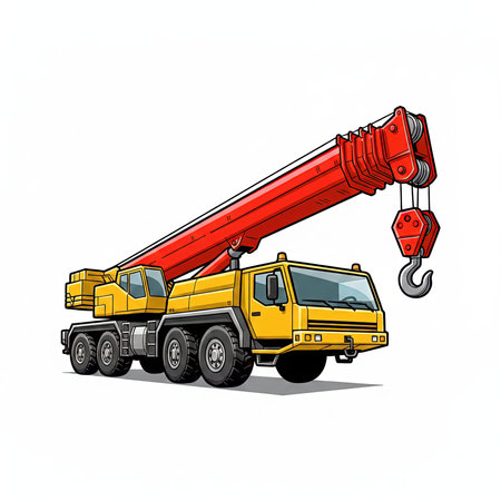Mobile Crane on a road. A powerful, strong truck crane on wheels. For construction sites and...