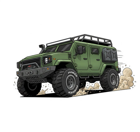Caricature Car AI Illustration. The car is clearly recognizable, but with distorted proportions....