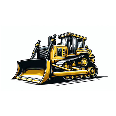 The big power heavy building bulldozer in yellow color.