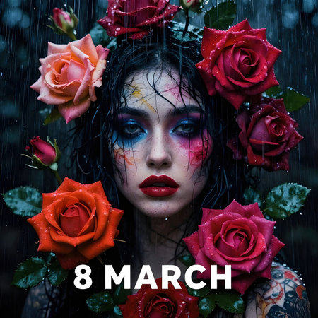 March 8 postcard. 8 march woman's day number 8 bouquet of flowers. High quality Illustration.の写真素材